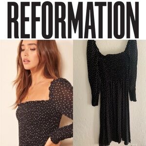 Reformation Black and White Polka Dot Long Sleeve Dress